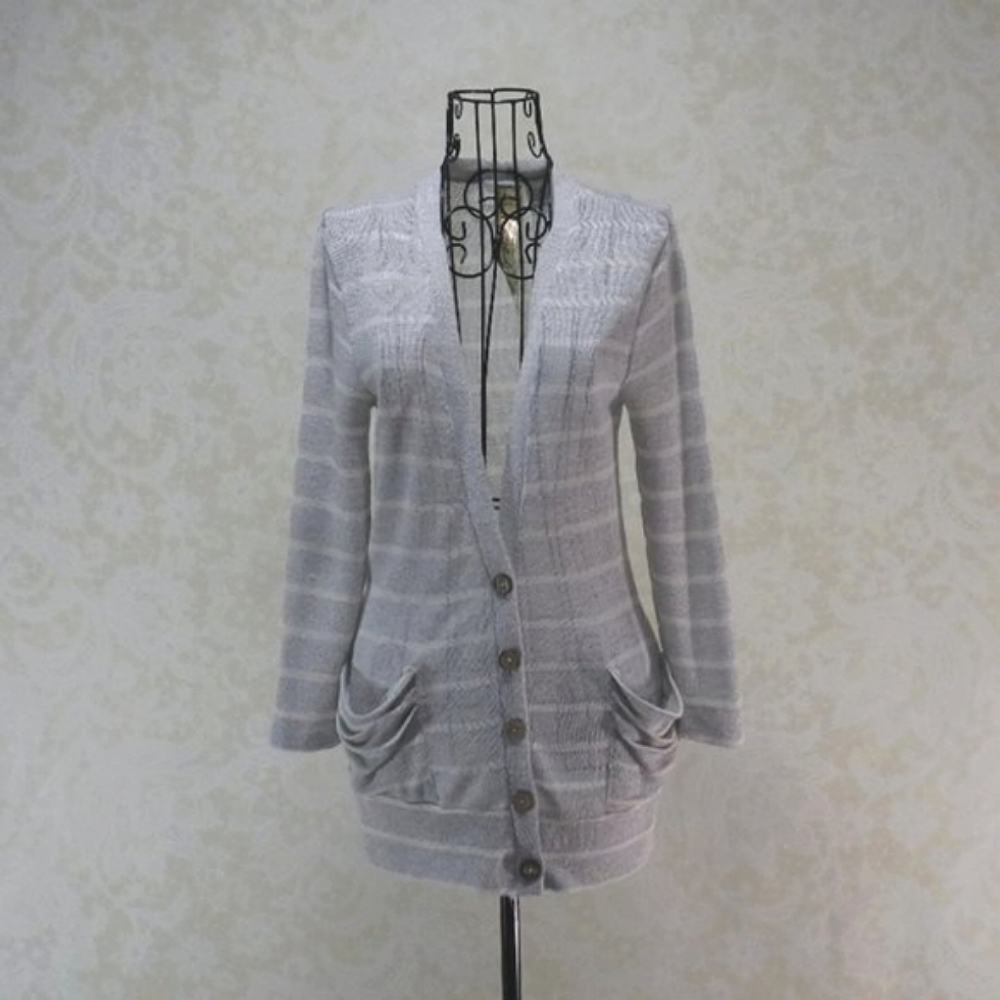 Live To Be SPOILED Grey Gray Stripe Button Close Cardigan